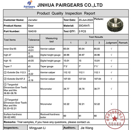 gear test report